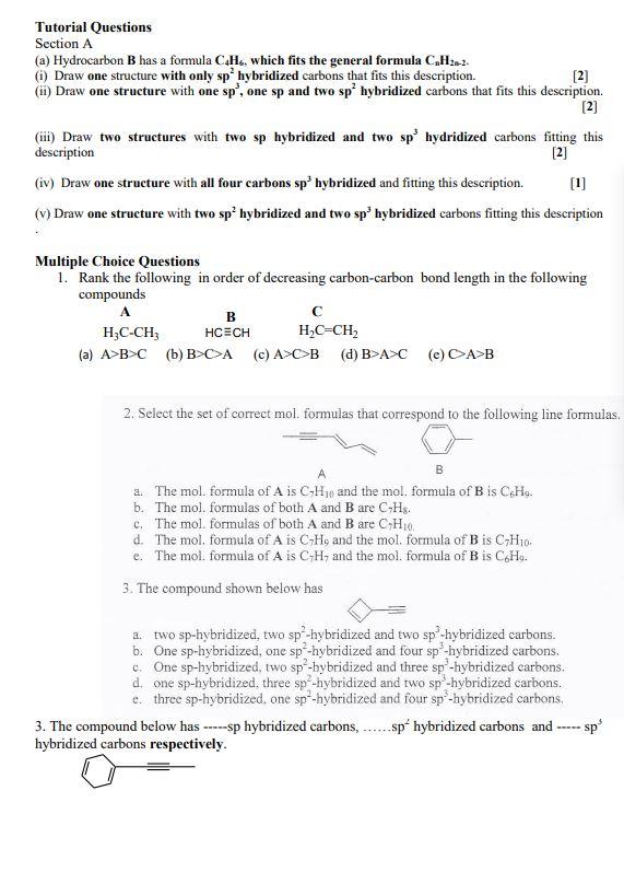 Solved Tutorial Questions Section A (a) Hydrocarbon B Has A | Chegg.com