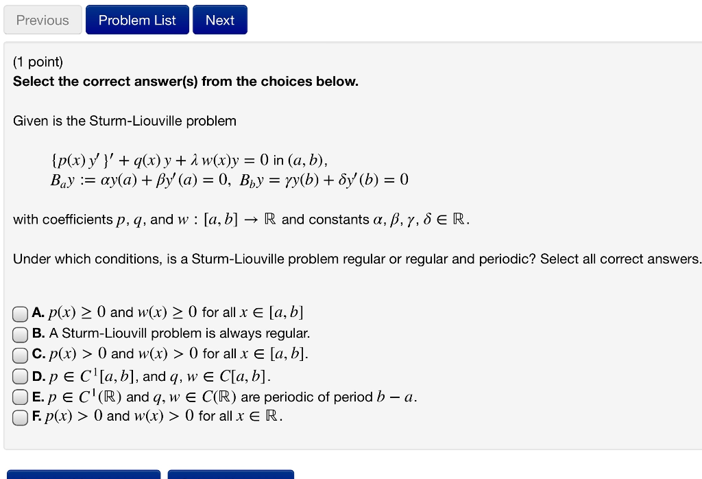 Solved Previous Problem List Next 1 Point Select The Co Chegg Com