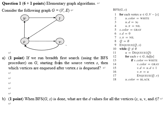 Solved Question 1 6 1 Points Elementary Graph Algorithm Chegg Com
