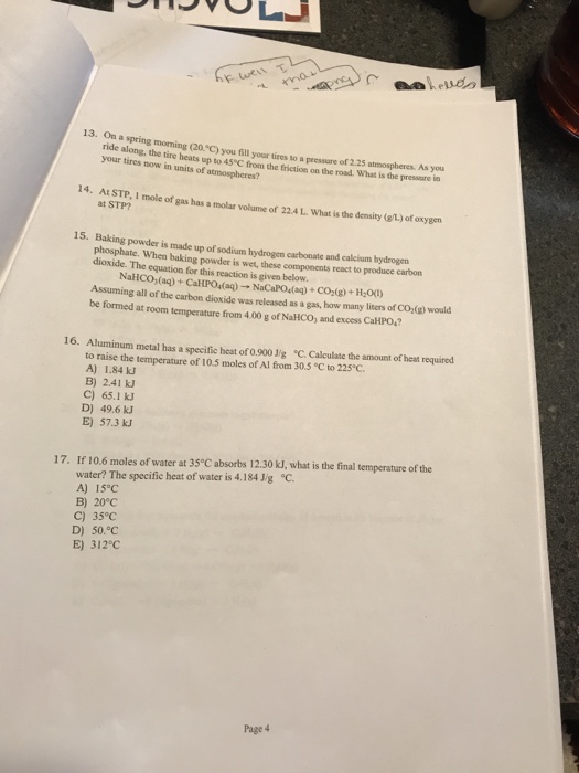 Solved 13. On a spring morning (20. C) you fill your tires