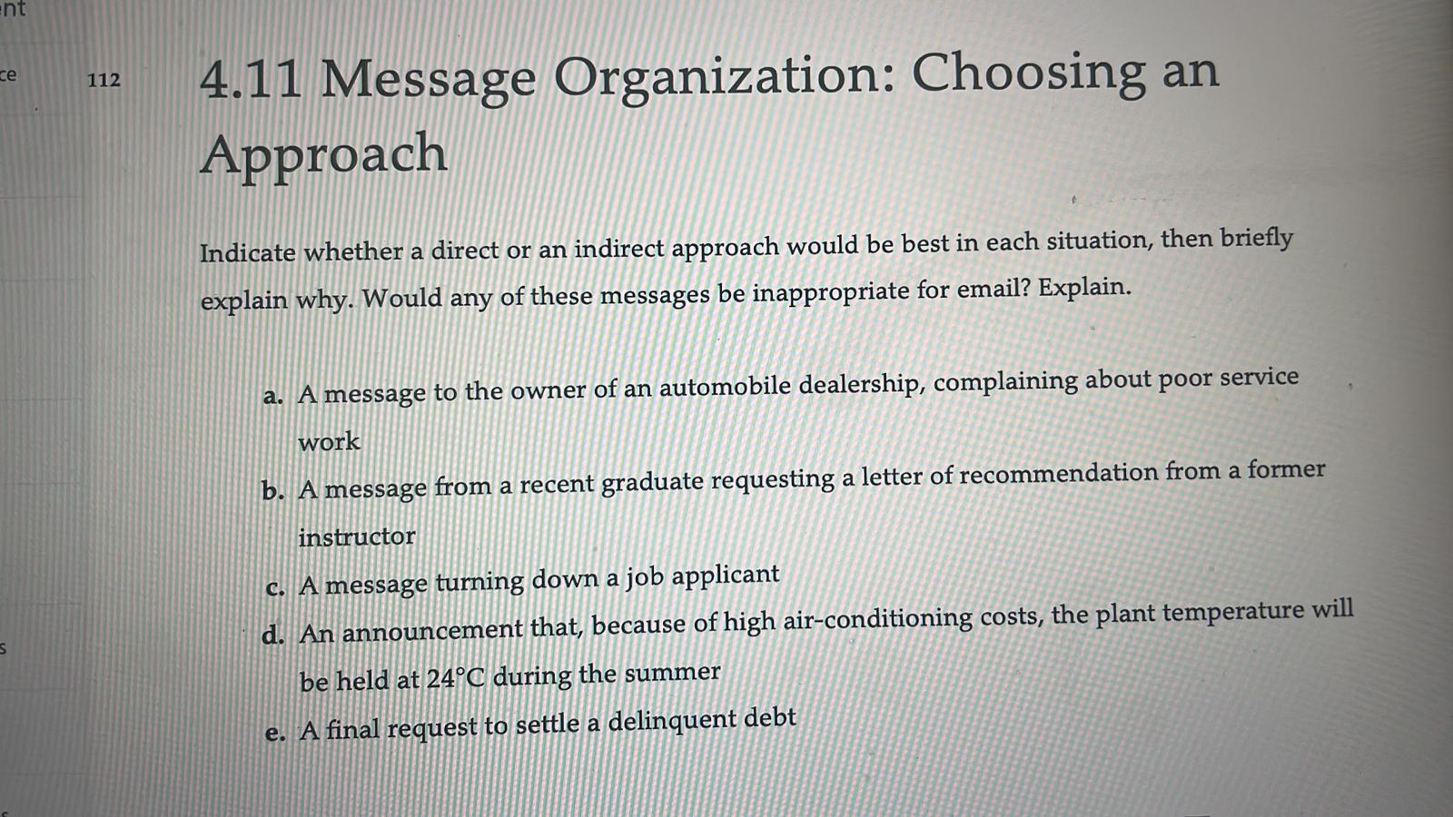 4.11 Message Organization: Choosing an Approach | Chegg.com