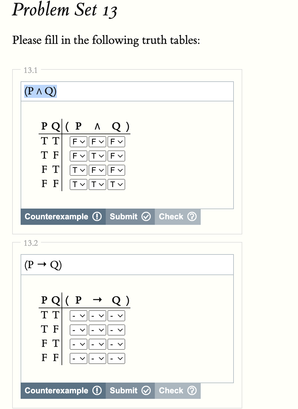 Problem Set 13Please fill in the following truth | Chegg.com