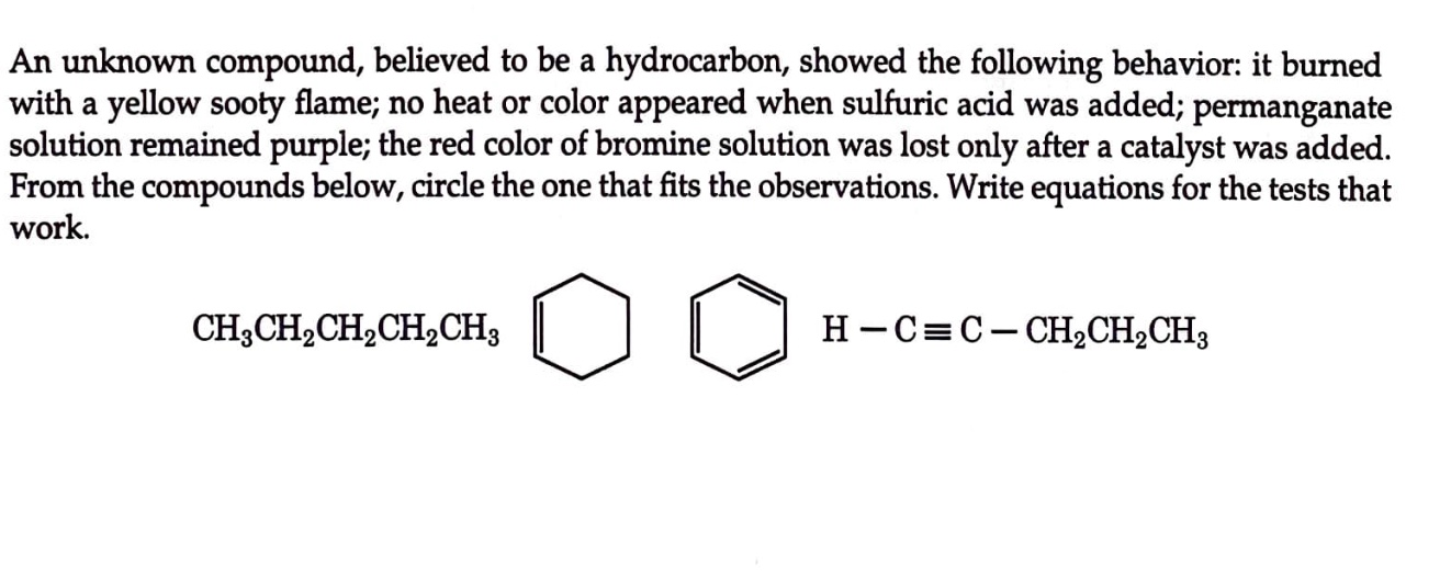 An Unknown Compound Believed To Be A Hydrocarbon