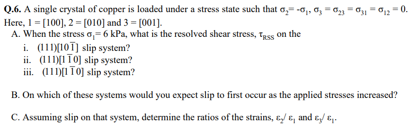Solved Q.6. A single crystal of copper is loaded under a | Chegg.com
