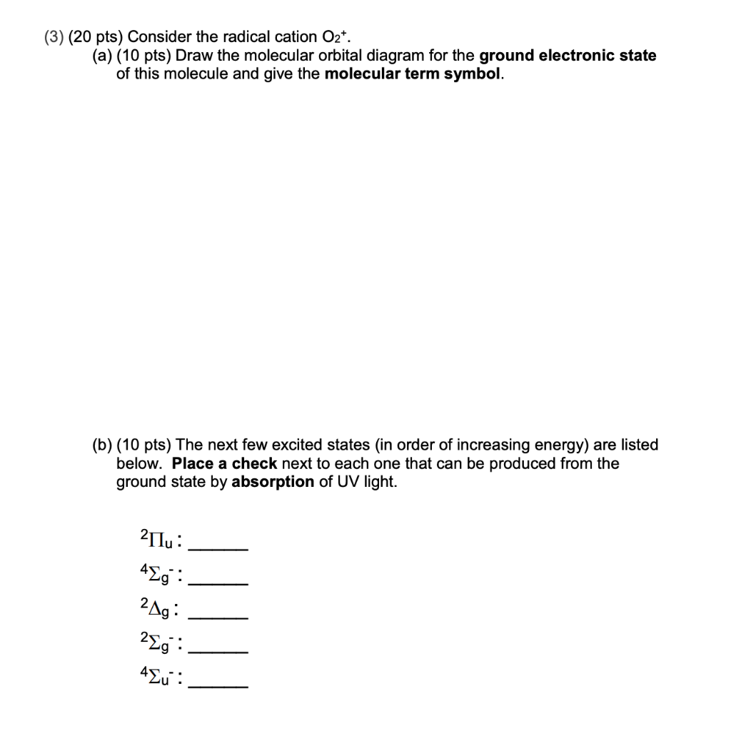 solved 3 20 pts consider the radical cation o2 a chegg com chegg