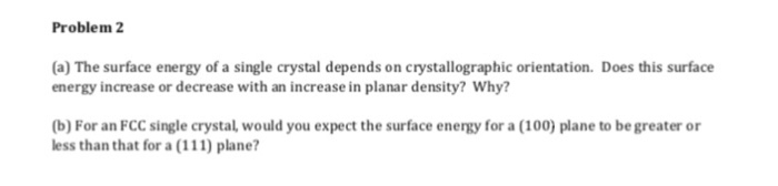 Solved Problem 2 (a) The surface energy of a single crystal | Chegg.com
