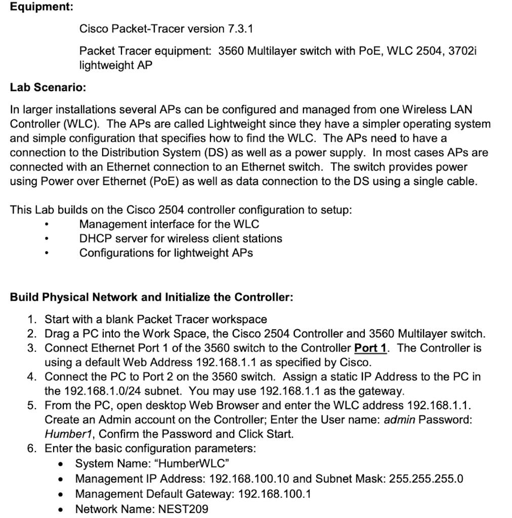 Solved Equipment: Cisco Packet-Tracer version 7.3.1 Packet | Chegg.com