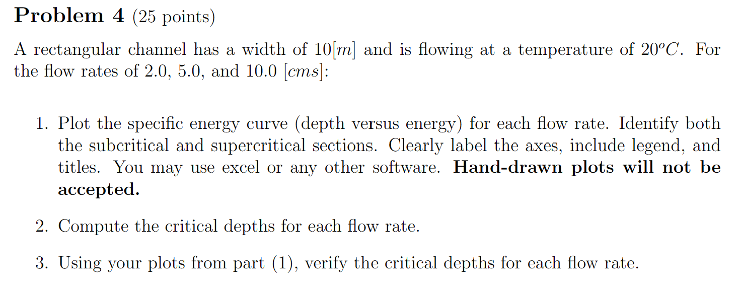 Solved Problem 4 (25 ﻿points)A rectangular channel has a | Chegg.com