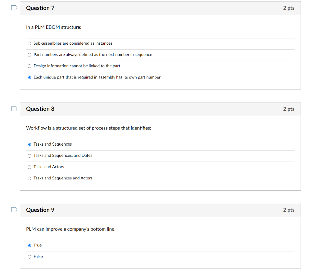 Solved Question 7 2 pts In a PLM EBOM structure: O | Chegg.com