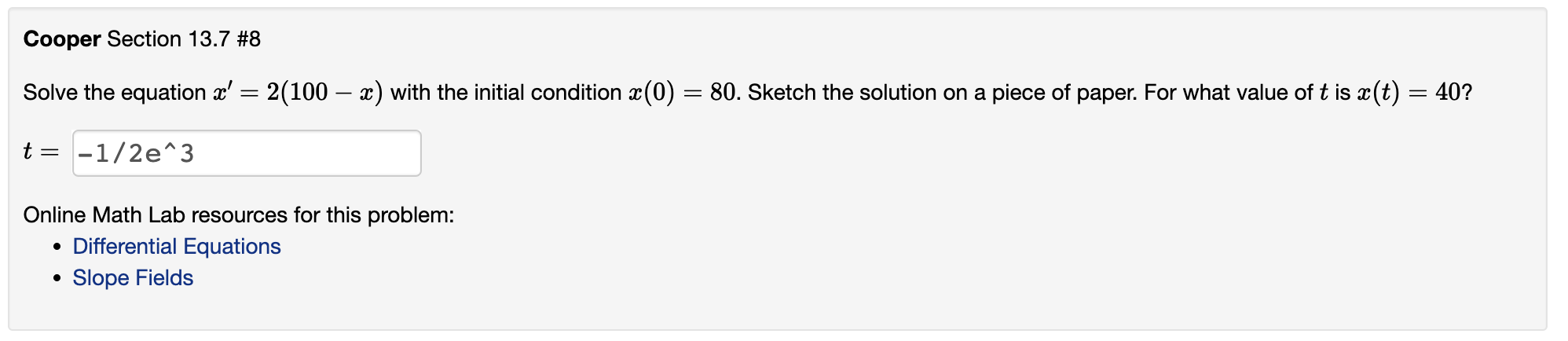 Solved Solve the equation x′=2(100−x) with the initial | Chegg.com