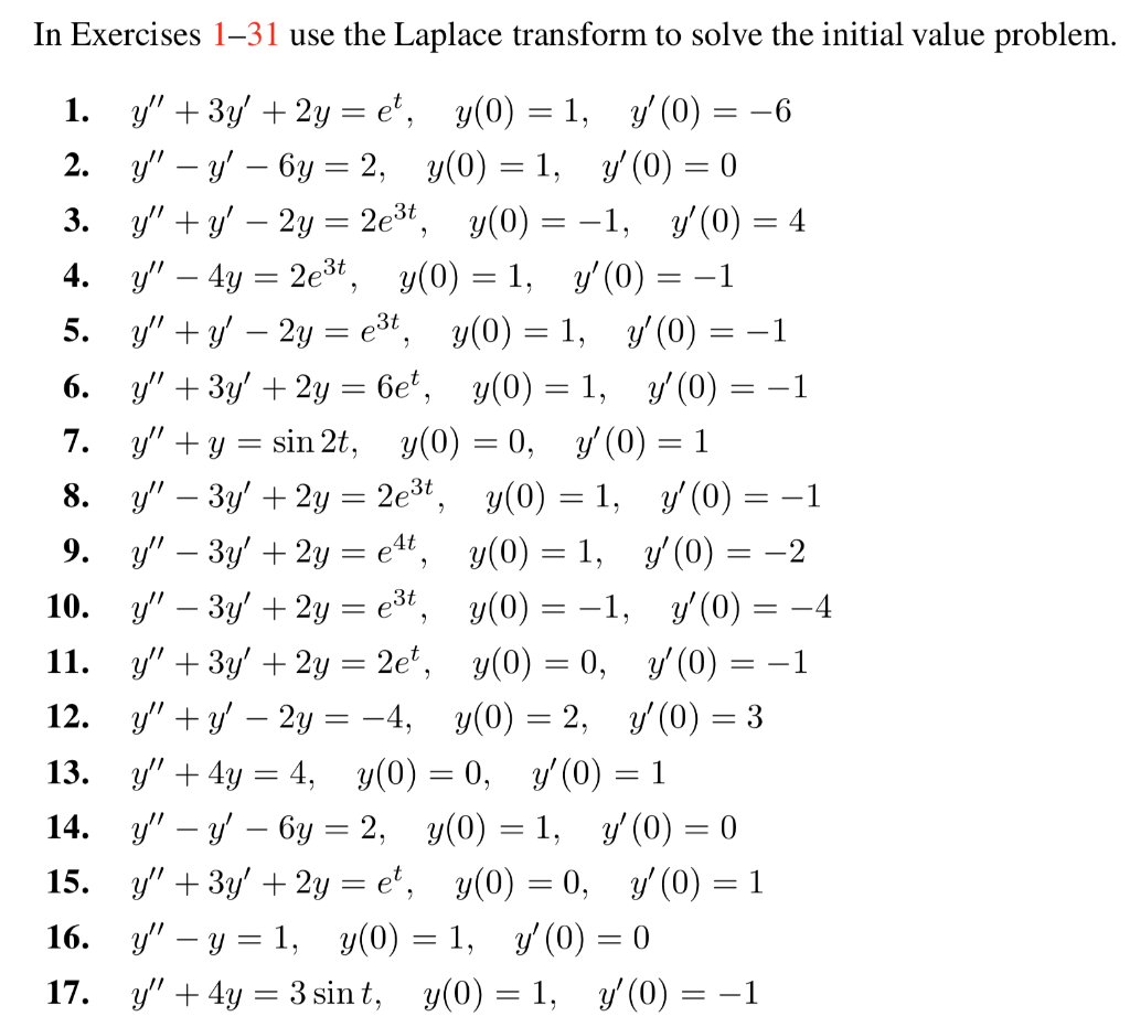 Solved In Exercises 1 31 Use The Laplace Transform To Solve 