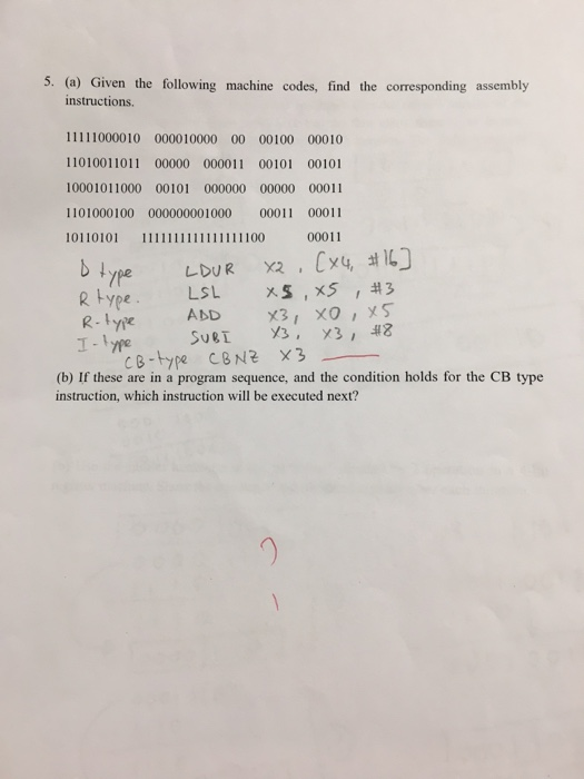 5. (a) Given the following machine codes, find the | Chegg.com
