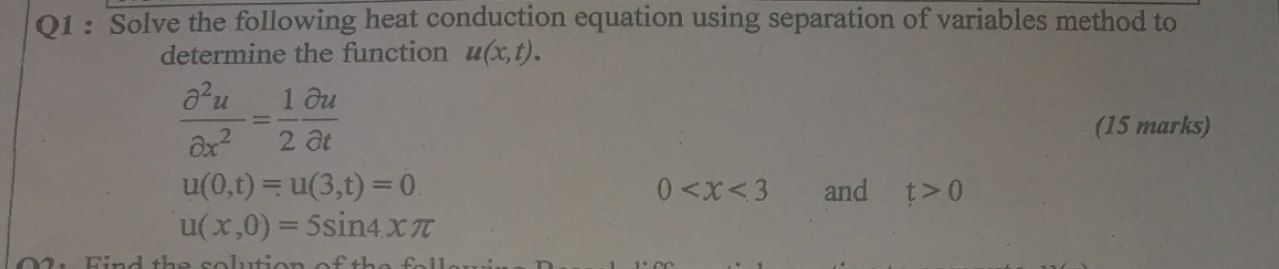 Solved อน Q1: Solve the following heat conduction equation | Chegg.com
