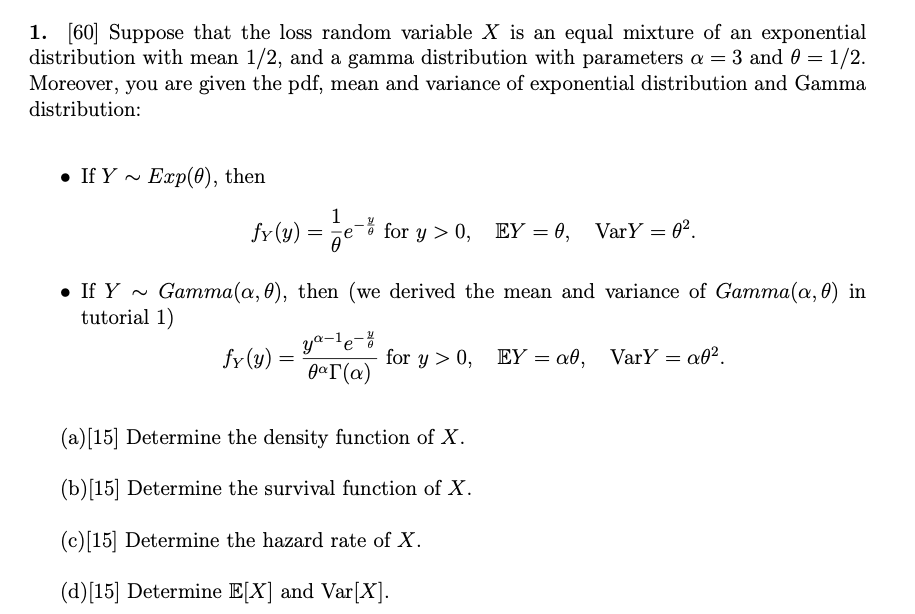 1. [60] Suppose that the loss random variable X is an | Chegg.com