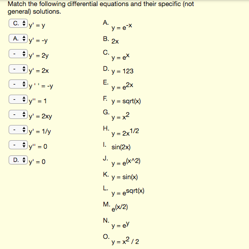 Solved Match the following differential equations and their | Chegg.com