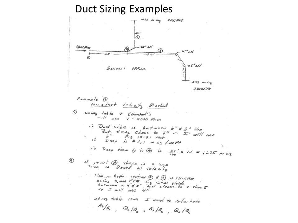 Complete the Duct Sizing for both the constant