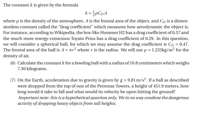 Solved Bowling Ball Free Fall We will look at a differential