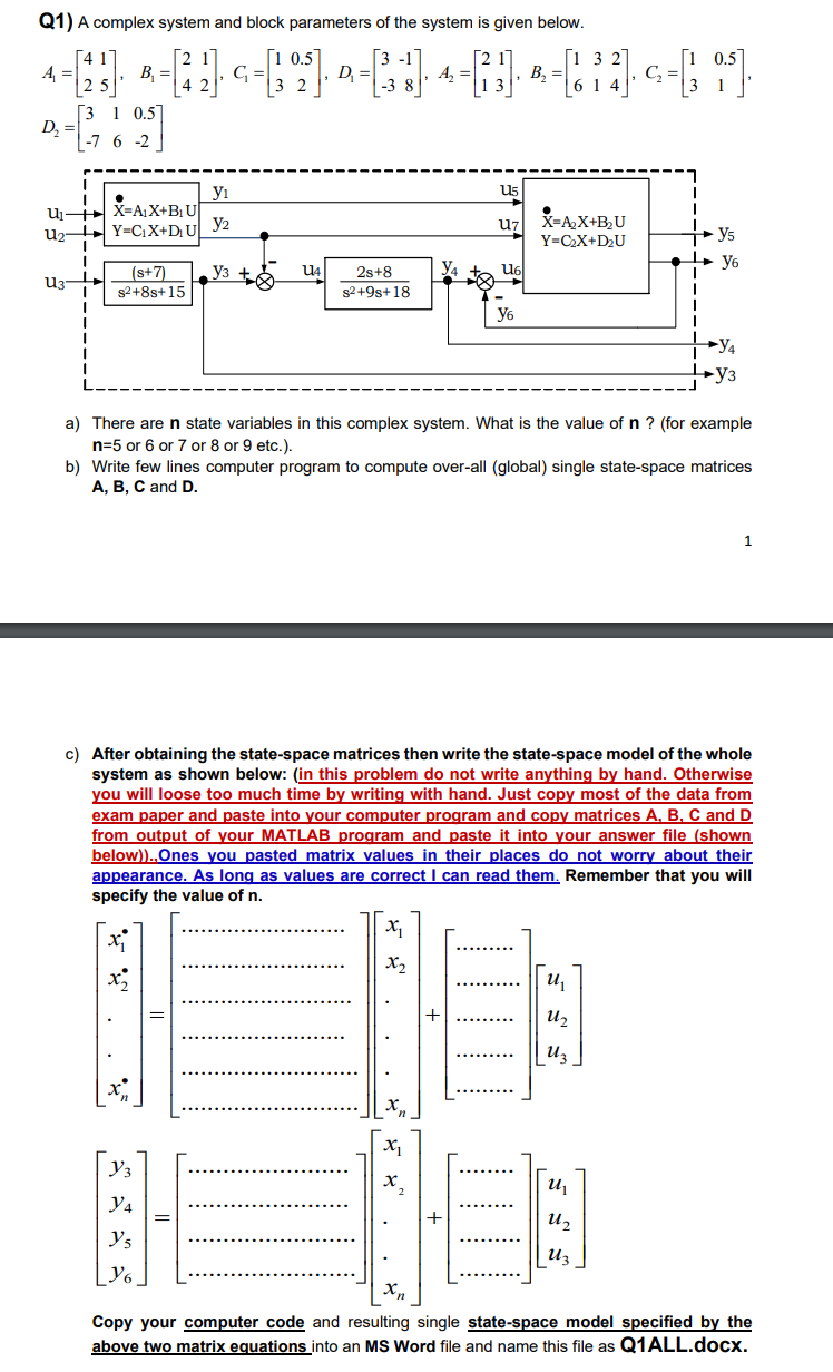 Q1) A complex system and block parameters of the | Chegg.com