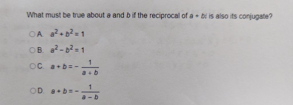 Solved What Must Be True About A And B If The Reciprocal Of | Chegg.com