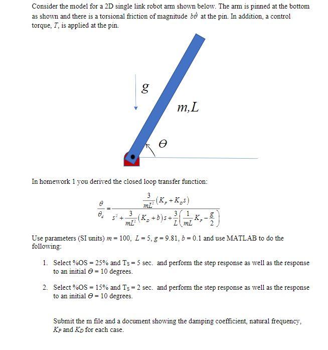 Solved Consider the model for a 2D single link robot arm | Chegg.com