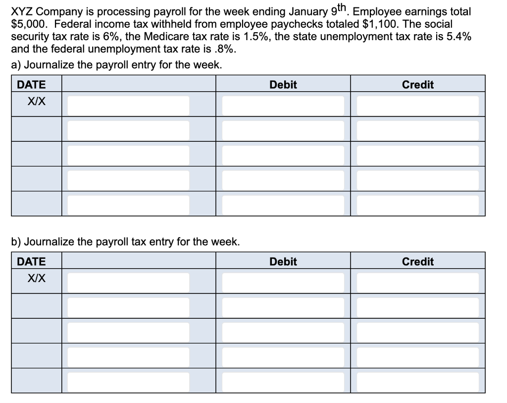 Solved XYZ Company Is Processing Payroll For The Week Ending Chegg