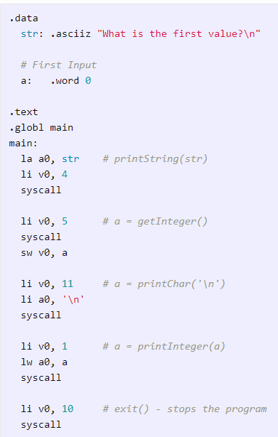 Solved .data str: .asciiz "What is the first value?\n" # | Chegg.com