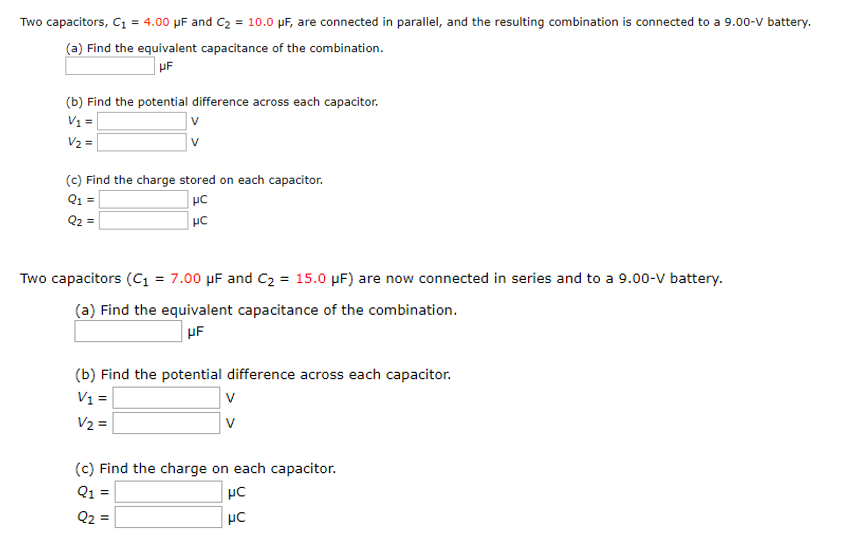 Solved Two capacitors, C1 4.00 μF and C2 10.0 μF, are
