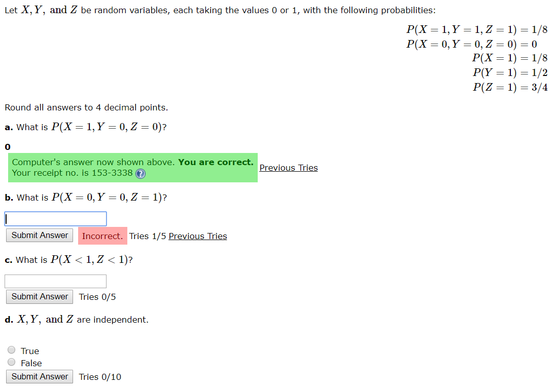 Solved Let X Y And Z Be Random Variables Each Taking T Chegg Com