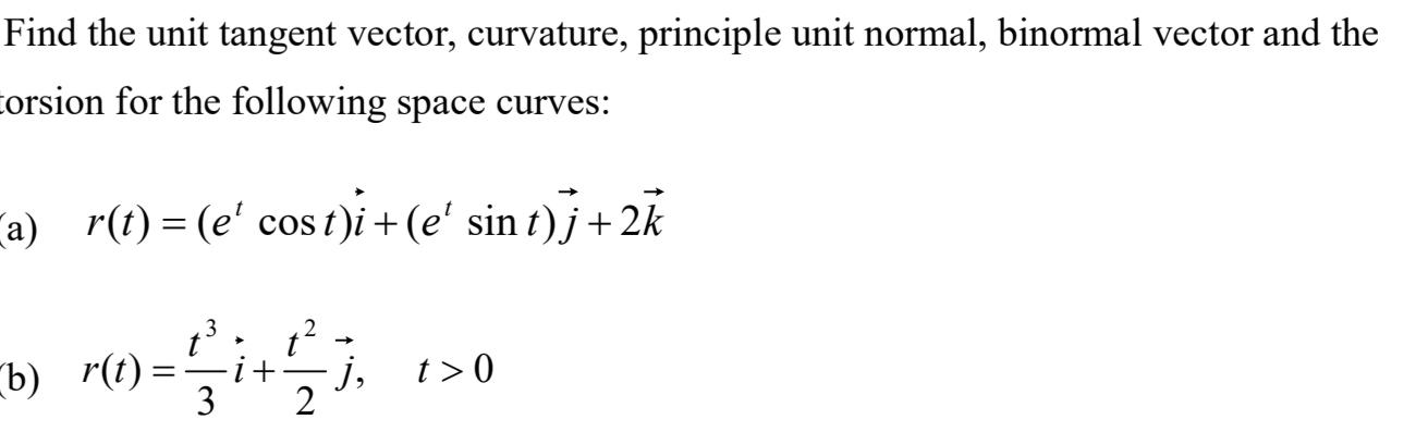 Solved Find the unit tangent vector, curvature, principle | Chegg.com