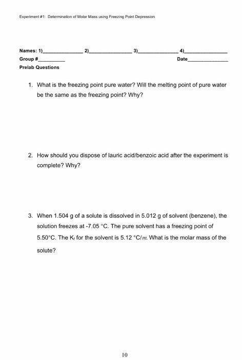 Solved Experiment # 1: Determination of Molar Mass using | Chegg.com