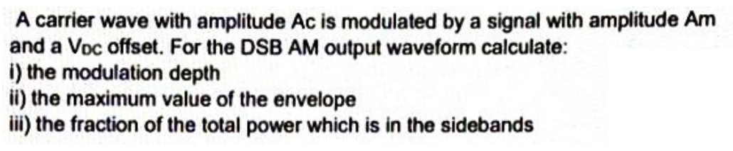 Solved A carrier wave with amplitude Ac is modulated by a | Chegg.com