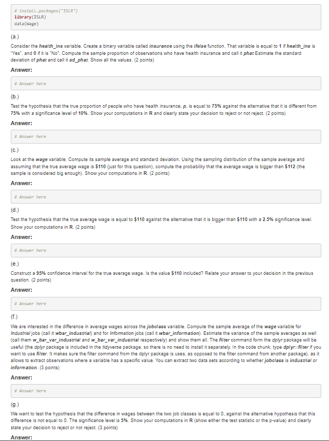 Solved Install Packages Islr Library Islr Data Wage Chegg Com