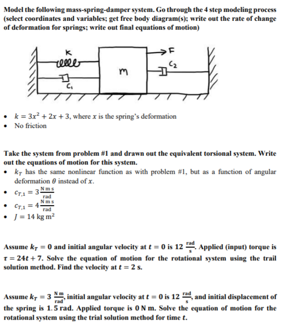 Solved Model The Following Mass-spring-damper System. Go | Chegg.com