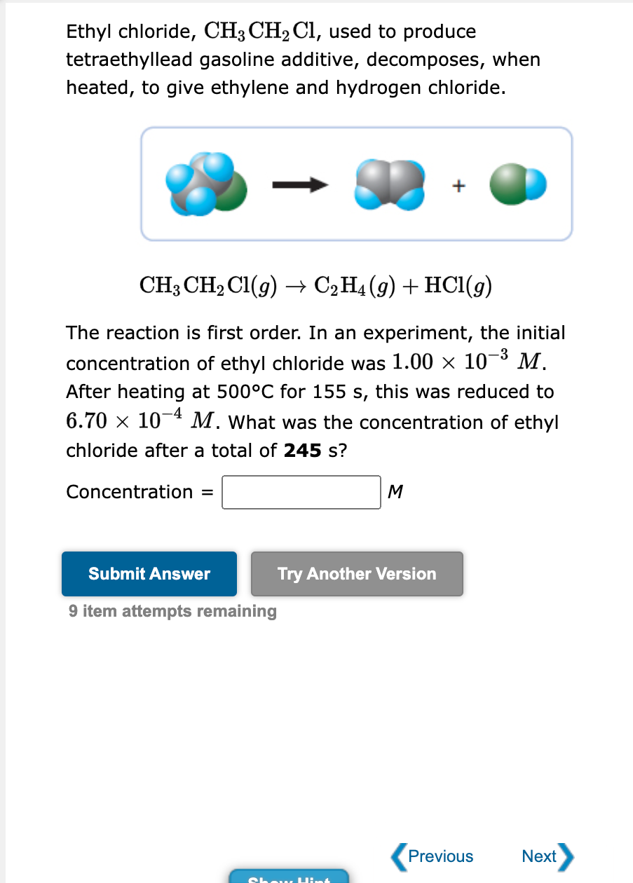 Solved Ethyl Chloride Ch3ch2cl Used To Produce 2619