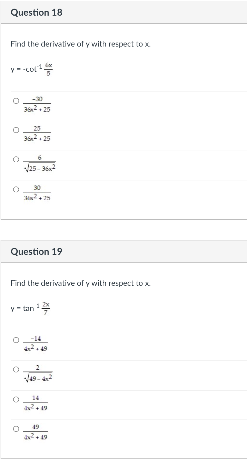 Solved Find the derivative of y with respect to x. | Chegg.com