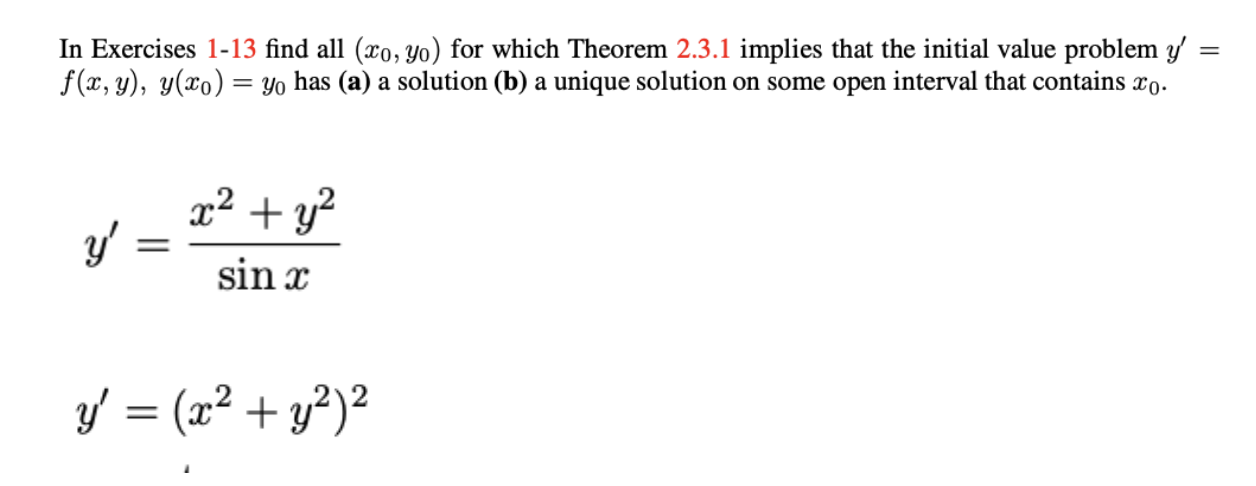 In Exercises 1-13 Find All (x0,y0) For Which Theorem | Chegg.com