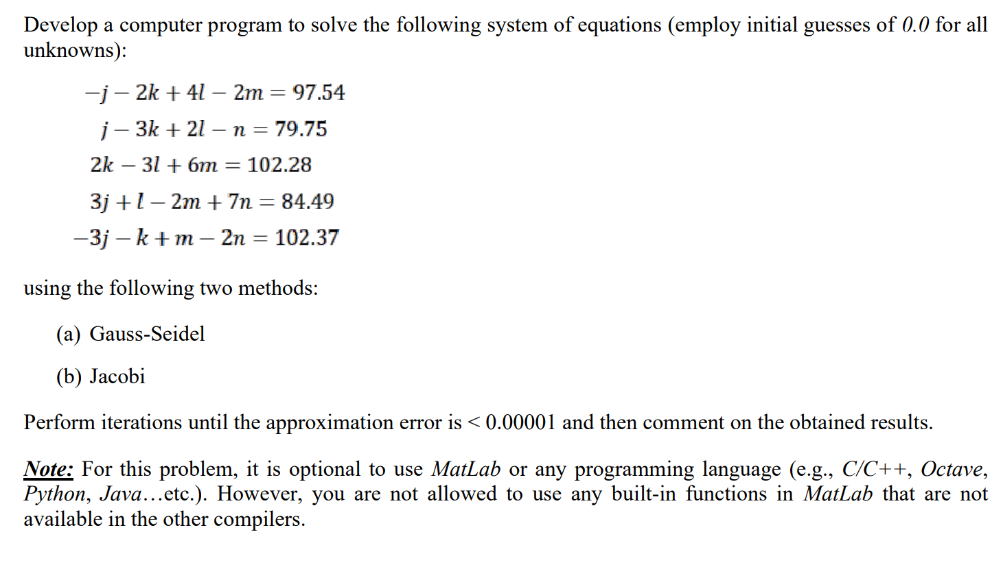 Solved Develop A Computer Program To Solve The Following | Chegg.com