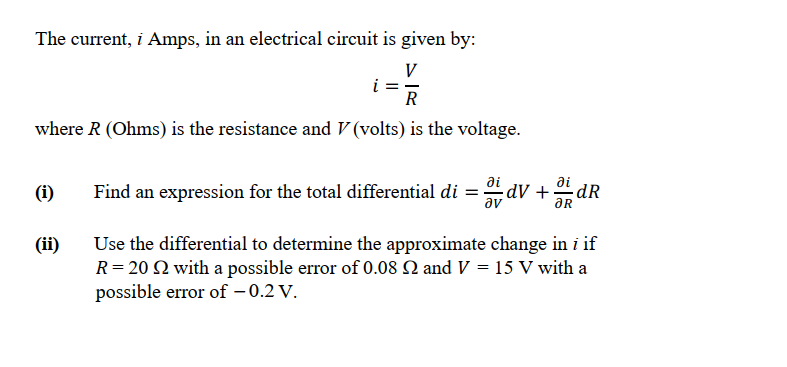 Solved The current, i Amps, in an electrical circuit is | Chegg.com