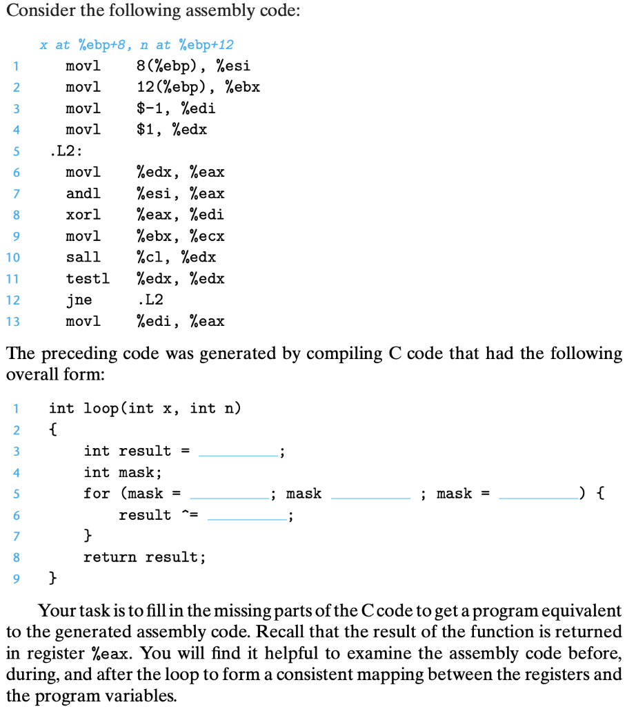 Solved Consider the following assembly code: 1 2 3 4 5 6 x | Chegg.com