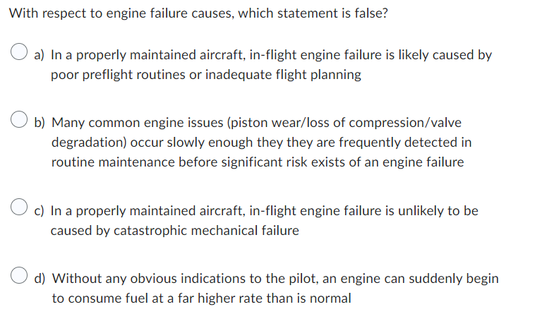 Solved With respect to engine failure causes, which | Chegg.com