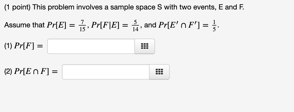 Solved (1 point) This problem involves a sample space S with | Chegg.com