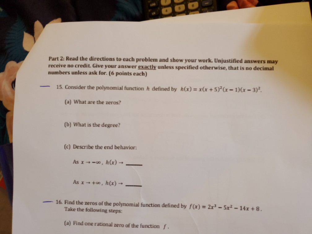 Solved Part 2: Read the directions to each problem and show | Chegg.com
