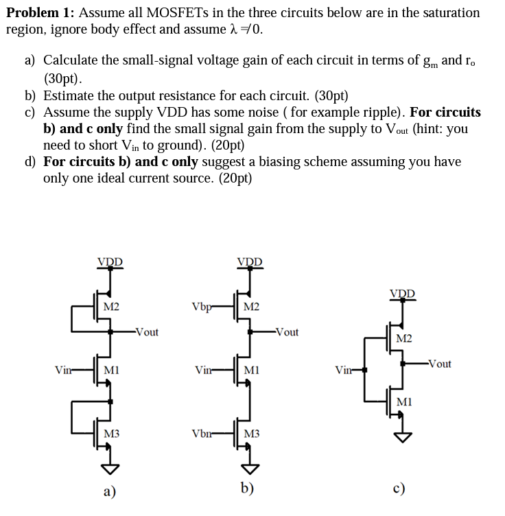 Solved Problem 1: Assume All MOSFETs In The Three Circuits | Chegg.com