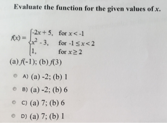 Solved Evaluate the function for the given values ofx. 2x+5, | Chegg.com