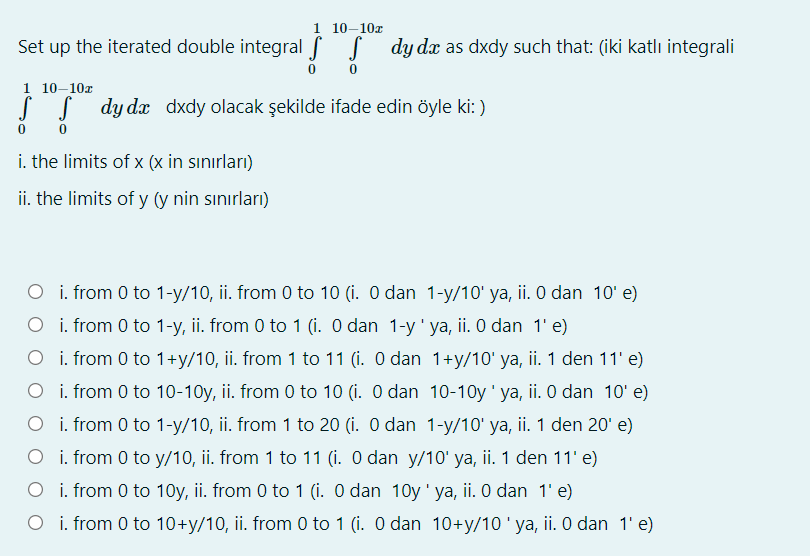 Solved 1 10-102 Set up the iterated double integral dy dx as | Chegg.com