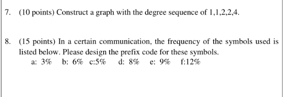Solved 7. (10 points) Construct a graph with the degree | Chegg.com