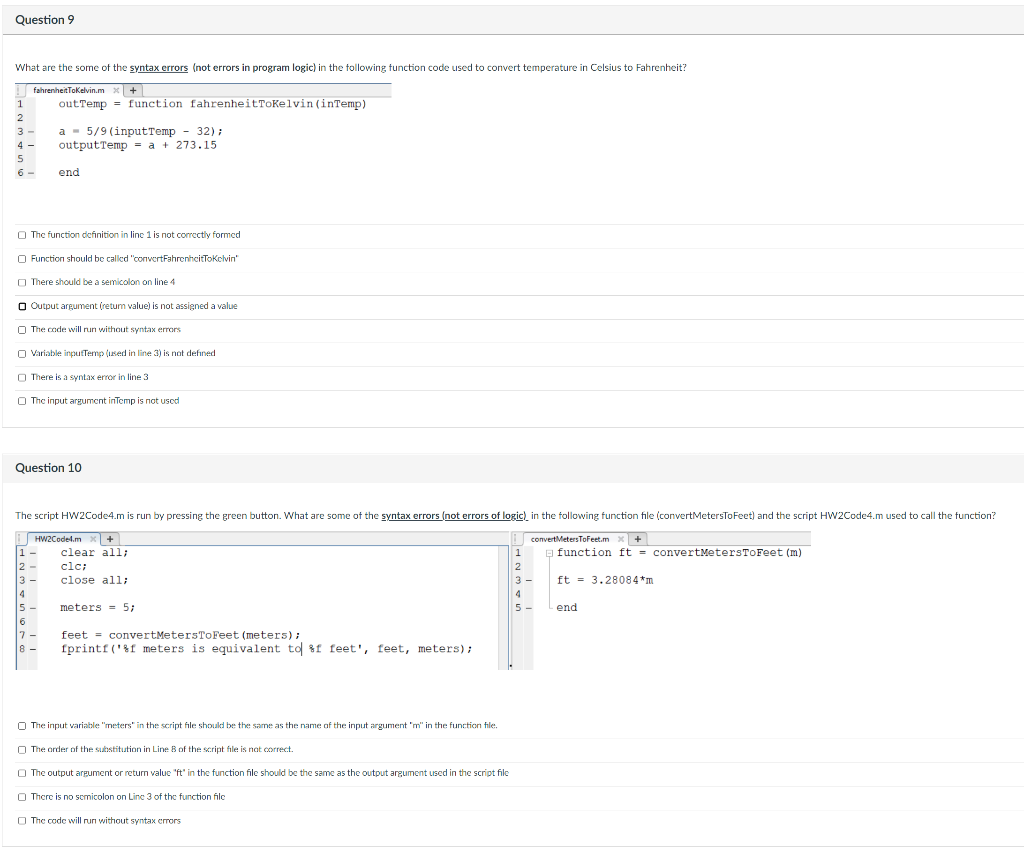 Solved What are the some of the syntax errors (not errors in | Chegg.com