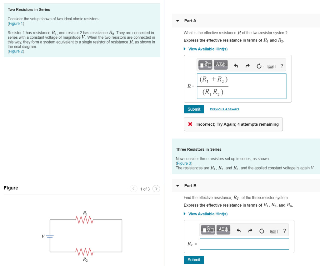 Solved Two Resistors In Series Consider The Setup Shown O...
