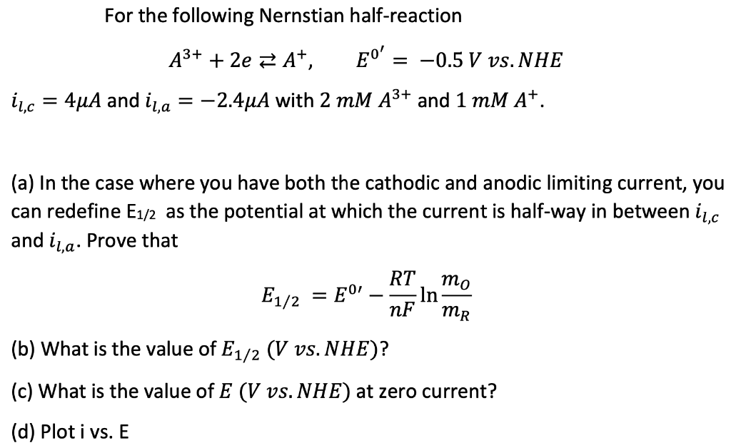 solved-for-the-following-nernstian-half-reaction-chegg