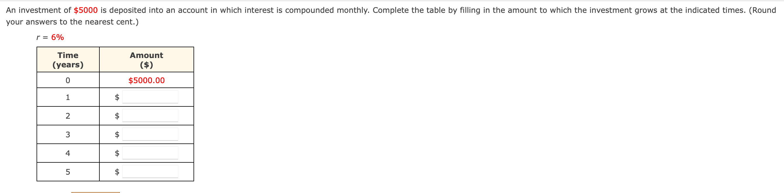 Solved An investment of $5000 is deposited into an account | Chegg.com